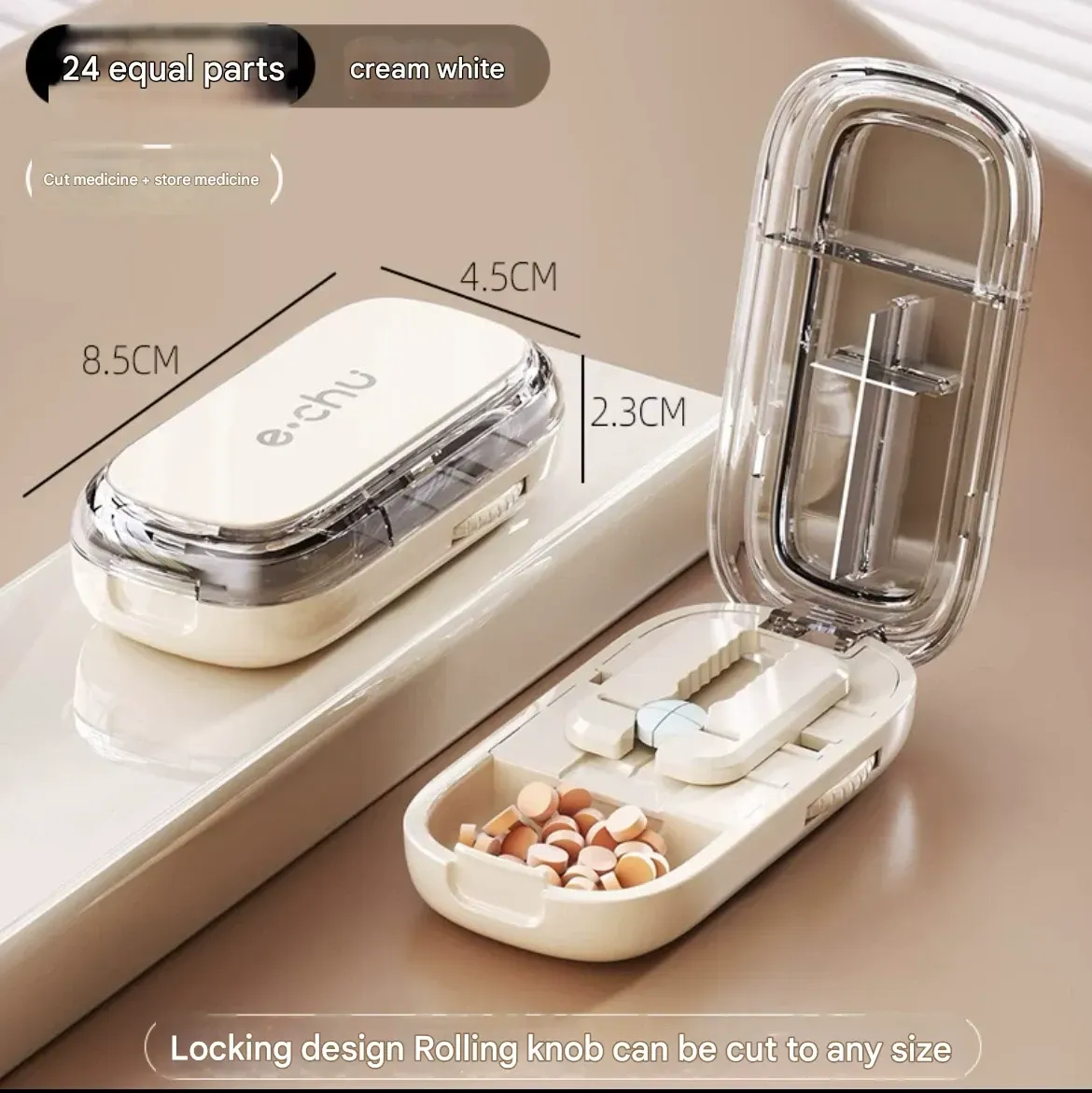 Portable Pill Case with Built-in Cutter for Accurate Halving and Quartering