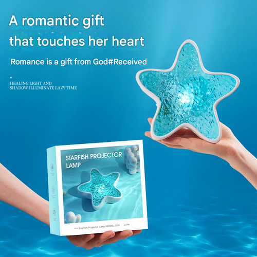 Starfish Projector Lamp - Water Ripple Night Light with Ocean Blue Ambience, Bedroom Decorative Lamp, Romantic Gift for Birthdays & Special Occasions, Marine-Themed Ambient Light