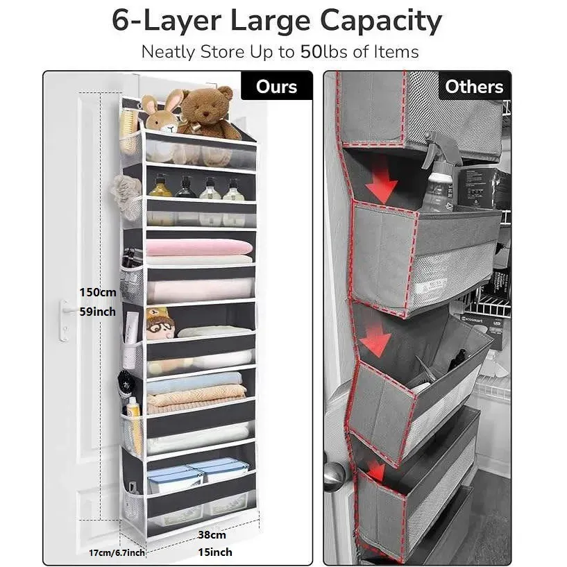 6-Tier Over-the-Door Hanging Storage Organizer with Large Non-Woven Fabric Pockets