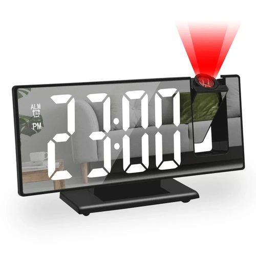 Mirror Projection Clock with Alarm, Digital Temperature, and Premium Feel for Desk & Living Room