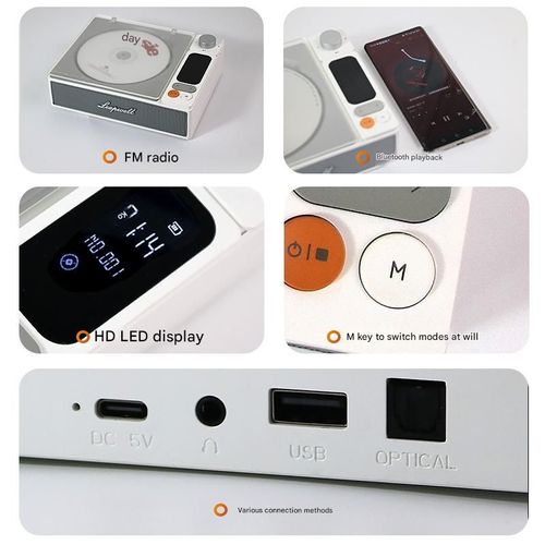 Bass Speaker CD Player with Bidirectional Bluetooth, Music Album Disc Playback, Portable and Rechargeable