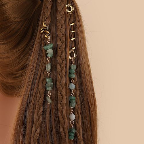 Bohemian Braided Hair Wrap with Natural Stone Pendant - Ethnic Hair Ring for Dreadlocks, Retro Hair Clip & Scrunchies