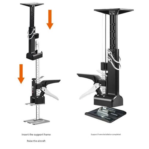 Adjustable Cabinet Installation Jack – A manual lifting and positioning tool for overhead mounting of wall cabinets, doors, windows, and tiles.