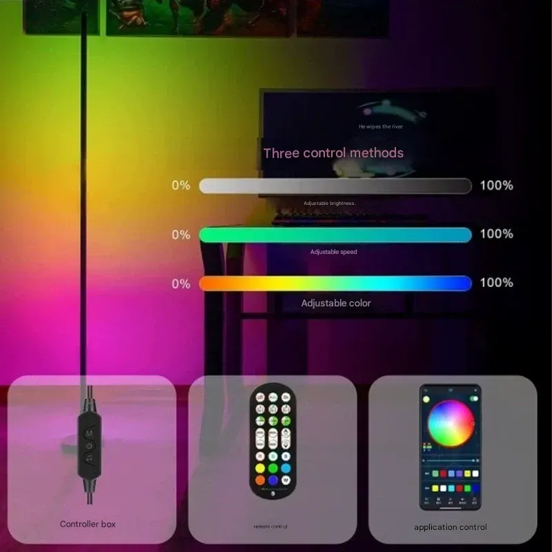 1.45M Iridescent Floor Lamp with Smart Remote, Bluetooth RGB, and Sound Rhythm Sync - Premium Ambient Floor Lighting for Living Room & Bar