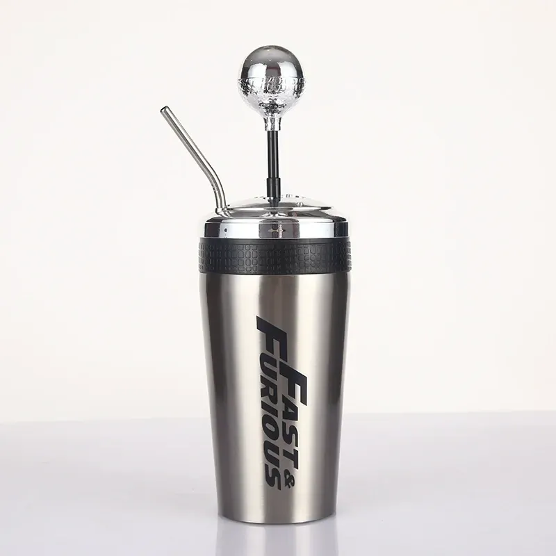 New Vacuum-Insulated 304 Stainless Steel Car Gear Shift Mug with Straw & Lid