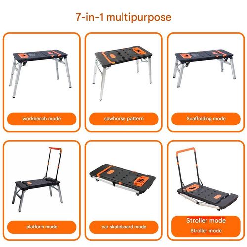 7-in-1 Multi-Functional Work Bench & Mobile Platform, with Dolly, Scaffolding and Ladder Features