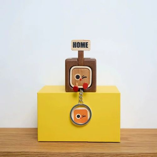 Creative Wooden Home & Out Keychain - Main Label Magnetic Solid Wood Key Fob with Fidgeting Feature