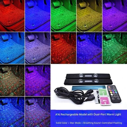 Stellar Glow 2-in-1 Wireless RGB Sound-Control Car Atmosphere Lights with Rhythm Footwell and USB Charging
