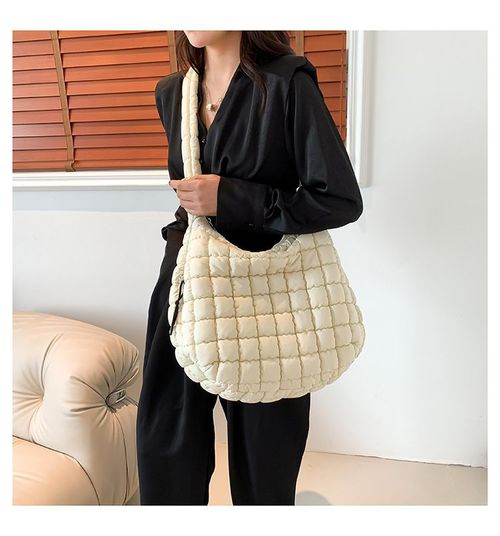 Fashion Pleated Cloud Bag  Shoulder Crossbody Tote Bag with Two-Way Zipper, Large Capacity, Made of Down Cotton Fabric