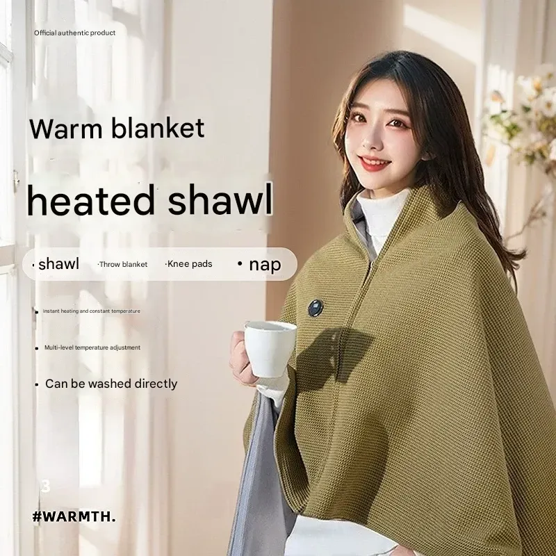 Portable Electric Heated Shawl  Mobile Charging Heating Blanket for Warmth  Washable Wearable Compact Home & Outdoor Blanket