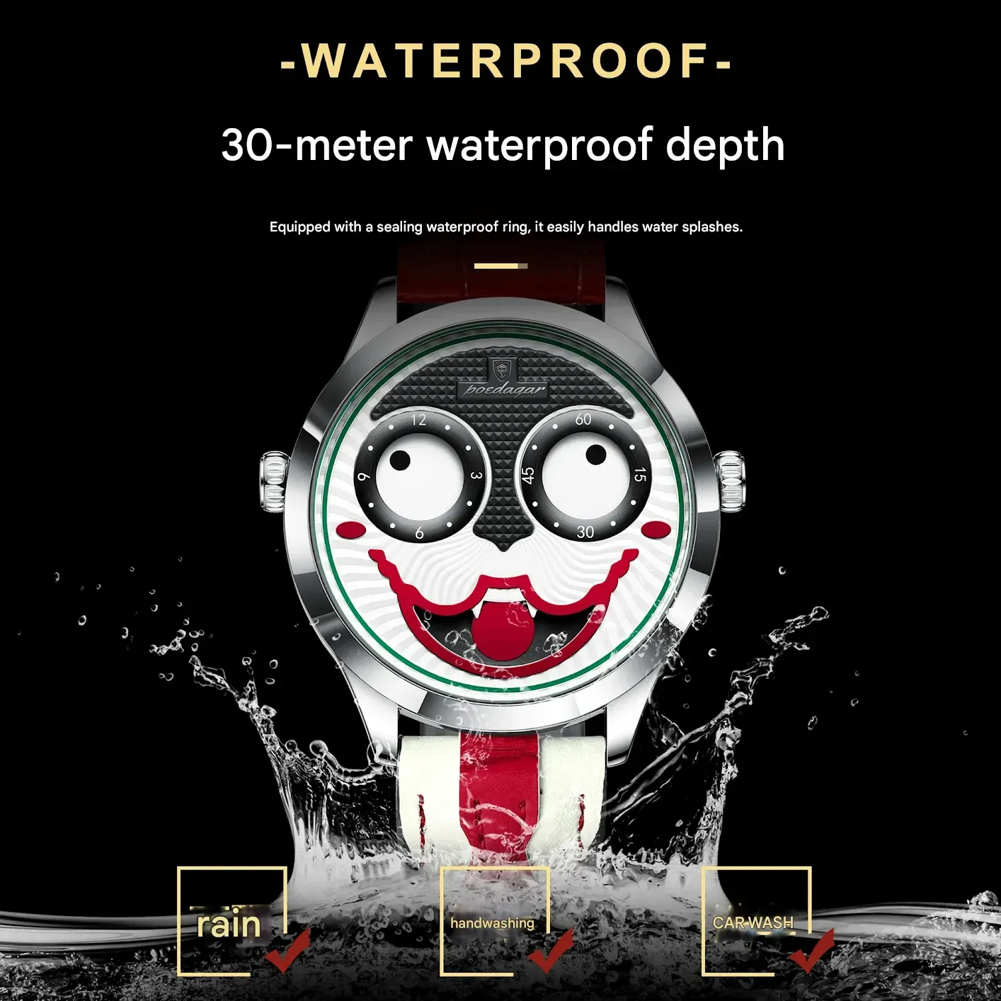 Joker Men's Watch  Fashion Waterproof Leather Strap Wristwatch