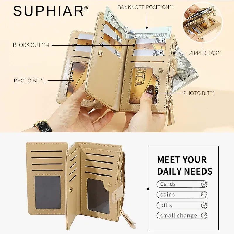 Dual-Fold Multi-Slot Coin Purse & Card Holder, All-in-One PU Leather Cover - Sleek Mid-Length Design for Women