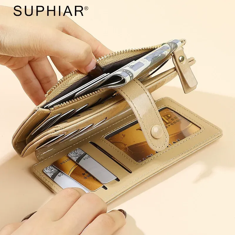 Dual-Fold Multi-Slot Coin Purse & Card Holder, All-in-One PU Leather Cover - Sleek Mid-Length Design for Women