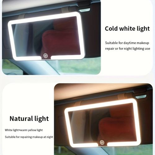Vehicle Makeup Mirror - HD Sun Visor for Passenger Seat, Vehicle LED Three-Color Adjustable Vanity Mirror