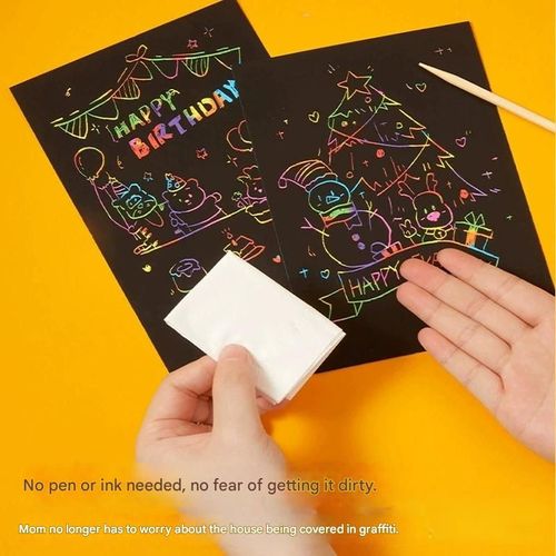 Children's Black Scratch Paper - A4 Colorful Doodle Scratch Art Paper
