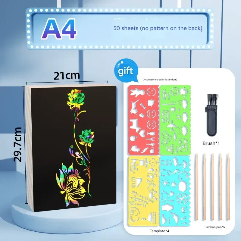 Children's Black Scratch Paper - A4 Colorful Doodle Scratch Art Paper