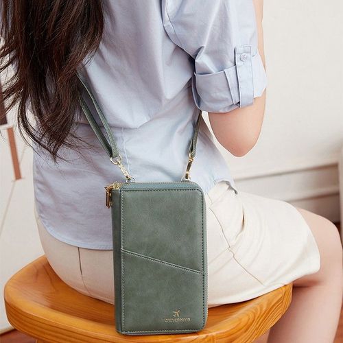 New RFID Anti-Theft Passport Wallet - Multi-Function Document Organizer with Long Double-Zipper Crossbody Design.