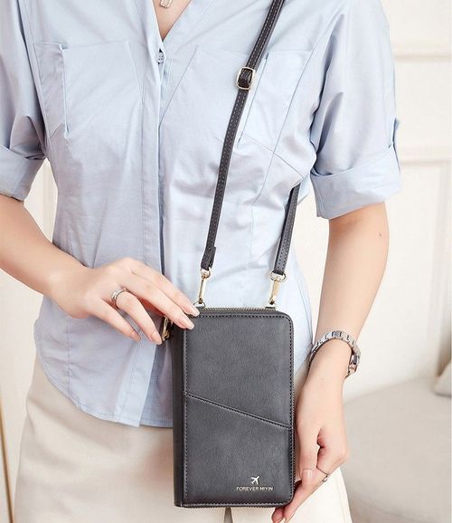 New RFID Anti-Theft Passport Wallet - Multi-Function Document Organizer with Long Double-Zipper Crossbody Design.