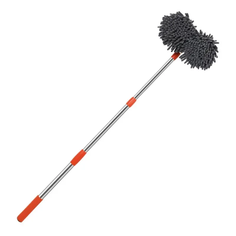 Car Washing Mop with Rotating and Telescoping Handle, Soft Bristle Brush, Long Handle, Dual-Head Car Cleaning Mop