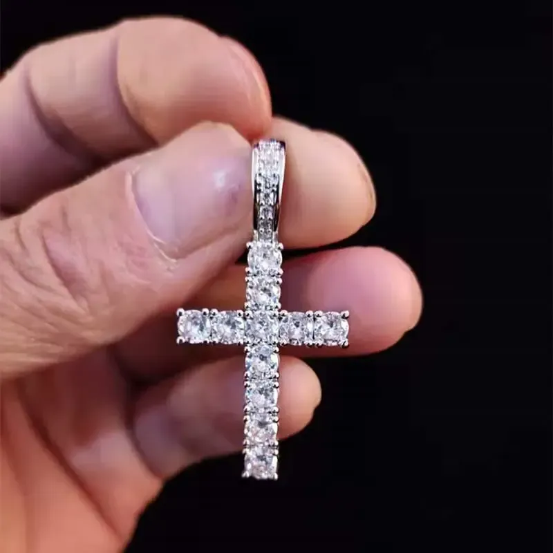 Hip Hop Cross Cubic Zirconia Necklaces for Men Christian Cross Pendant Necklace 18-24 Inches Chain - Religious Jewelry Gift