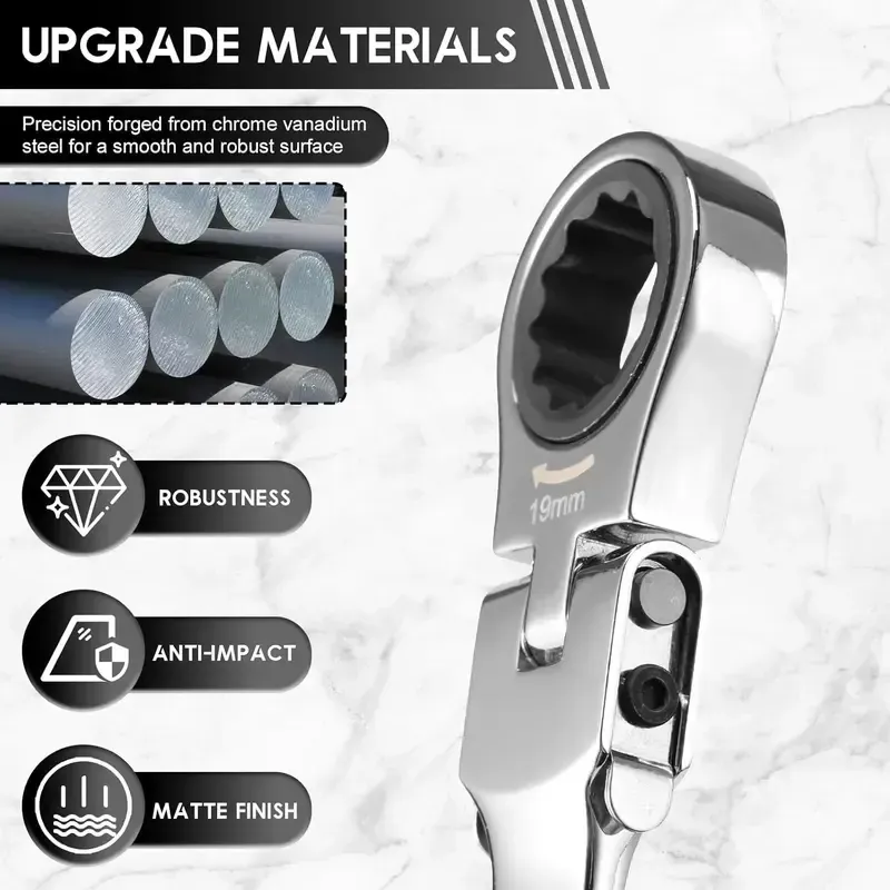 12 in 1 Interchangeable Heads Ratcheting Combination Wrench Set, 8-19mm Metric Flex Head Ratchet Wrench Tool for Mechanic Repair, Tools for Men Gift,Father's Day Gift