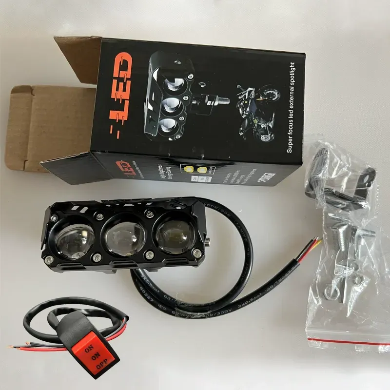 Motorjacket Auxiliary Lights  Dual-Color LED Motorcycle Auxiliary Lights  Waterproof High Low Beam Electric Motorcycle Headlight