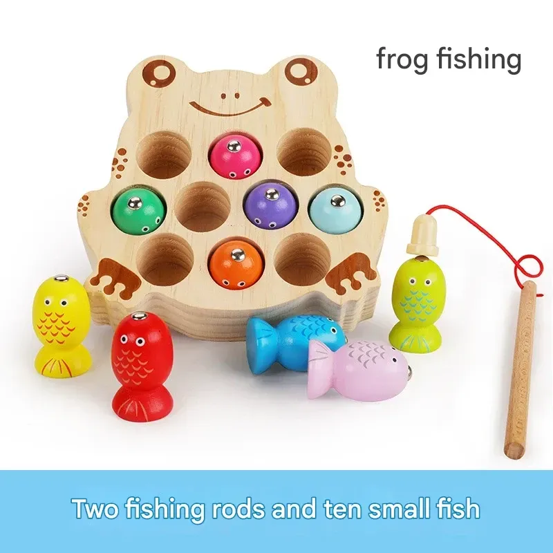 Wooden Magnetic Fishing Game for Kids – Pretend Play Early Education Toy with Fishing Rod