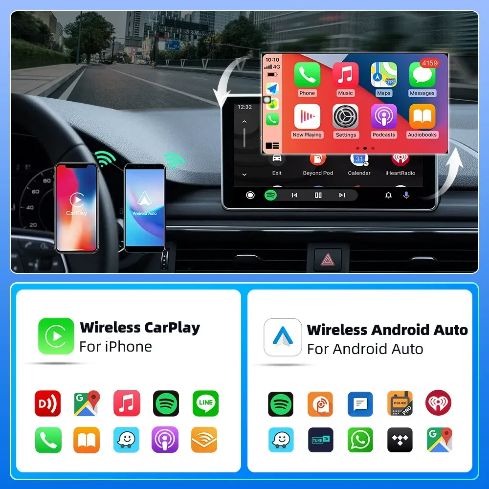 2-in-1 CarPlay Box, Wired to Wireless Android Auto Adapter, Car Connectivity Box