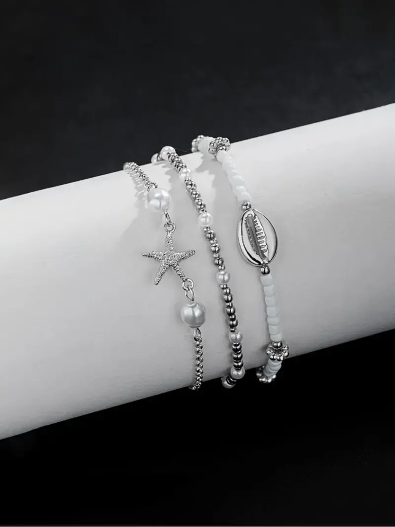 Women's Boho Style Starfish & Shell Decor Anklet, Fashionable Beaded Anklet for Beach Party Vacation, Elegant All-match Fashion Accessories for Daily Wear, Trendy Jewellery Accessories