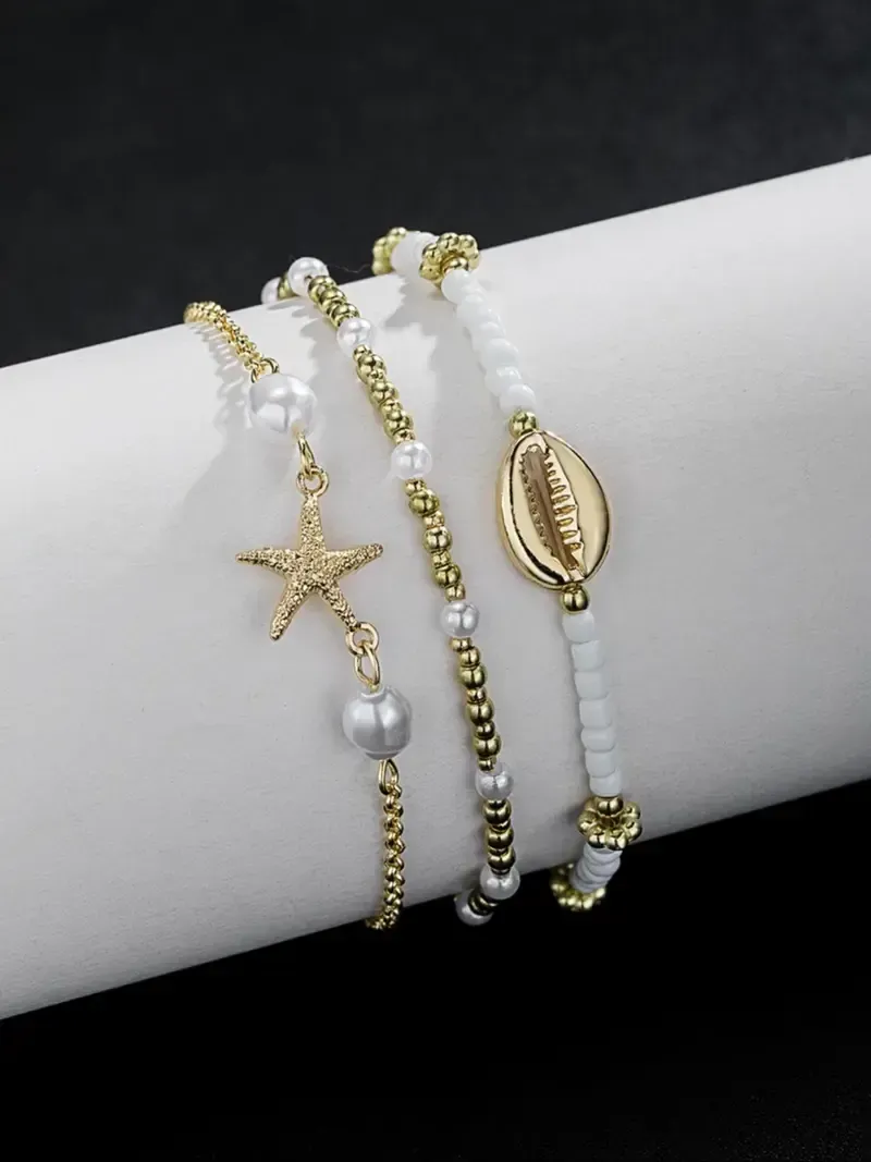 Women's Boho Style Starfish & Shell Decor Anklet, Fashionable Beaded Anklet for Beach Party Vacation, Elegant All-match Fashion Accessories for Daily Wear, Trendy Jewellery Accessories