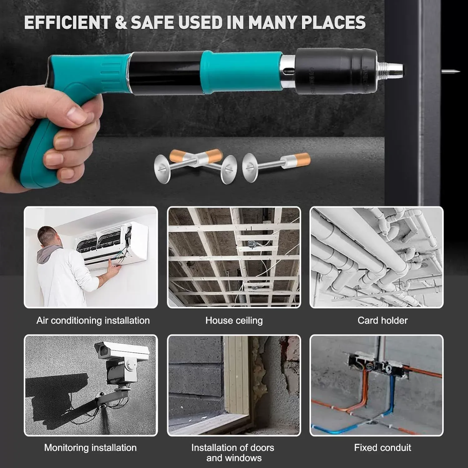 Manual Mini Steel Fastening Nail Gun, 5 Levels Adjustable Tension, Including 100 Nails, Portable Mechanical Tool for Household Woodworking & Thin Wall Mounting