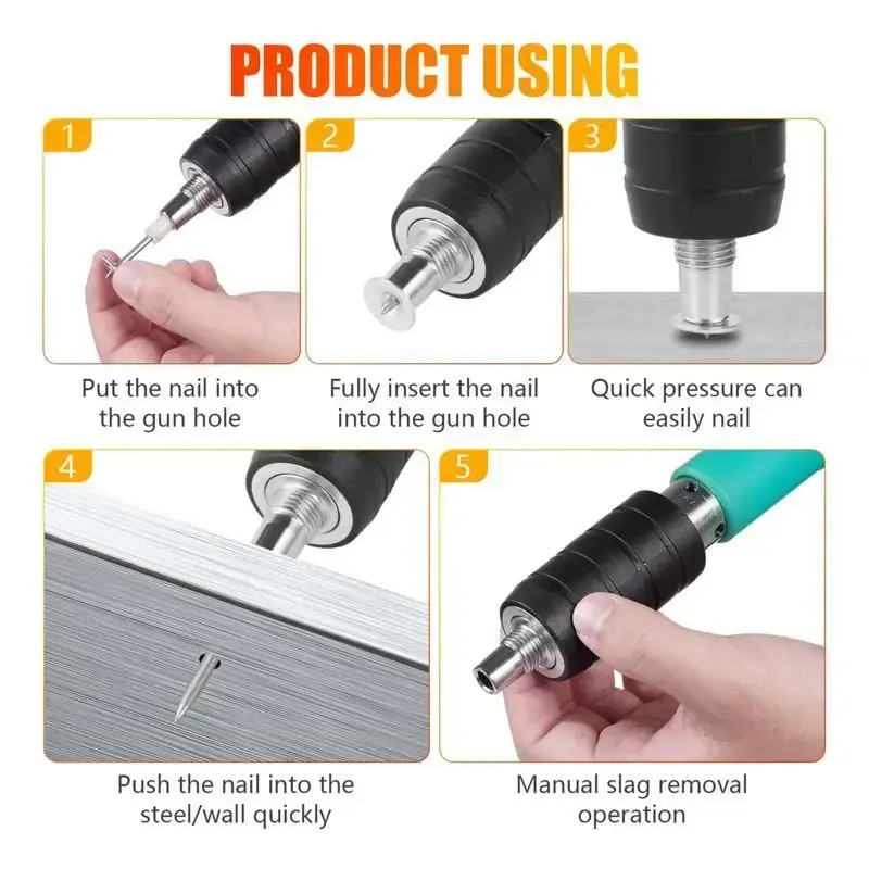 Manual Mini Steel Fastening Nail Gun, 5 Levels Adjustable Tension, Including 100 Nails, Portable Mechanical Tool for Household Woodworking & Thin Wall Mounting