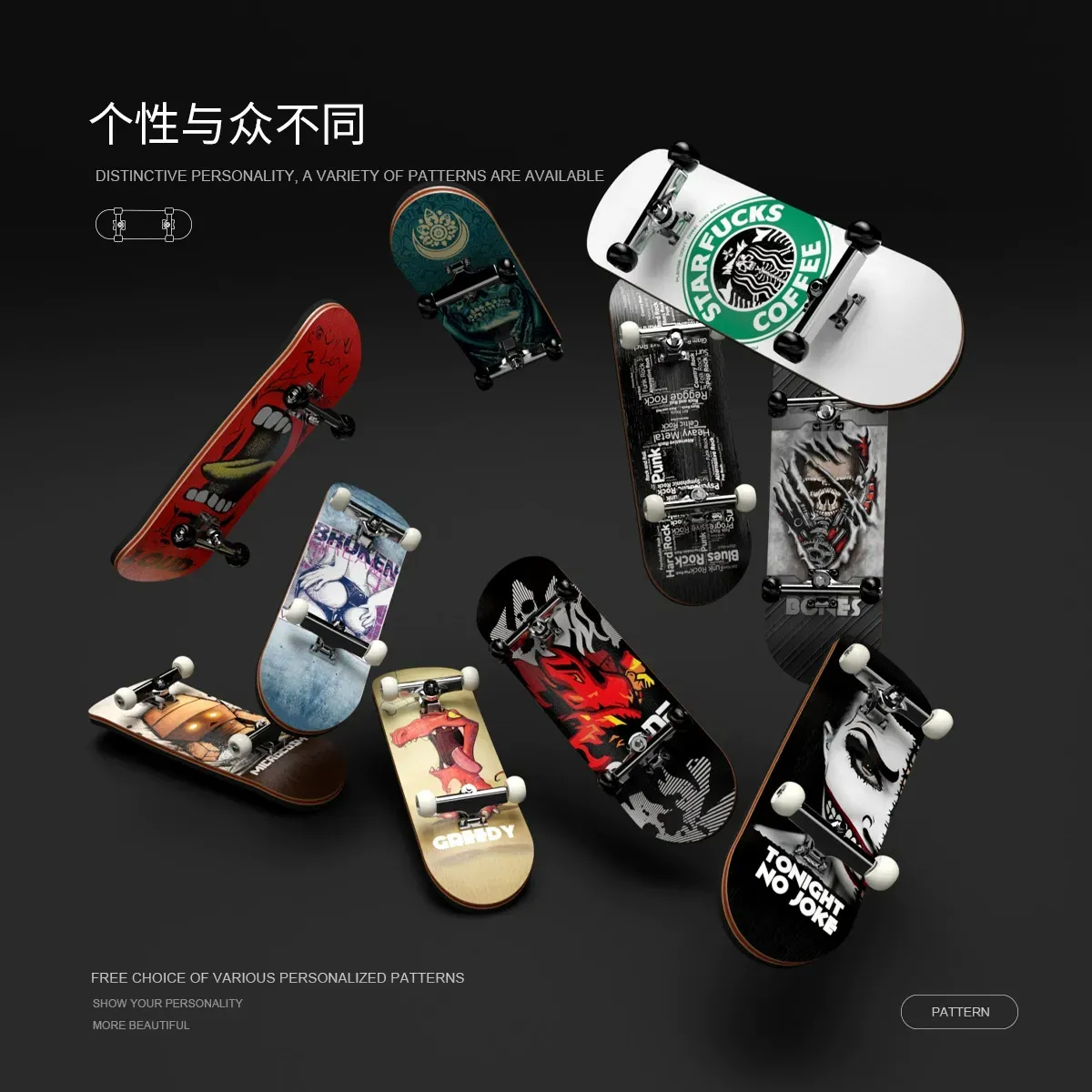 Finger skateboard with bearings, professional-grade five-layer maple fingertip skateboard, stress-relief toy