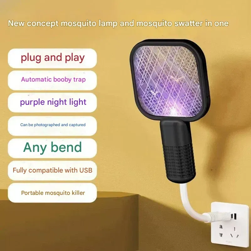 USB Mini Electric Fly Swatter, Small Electric Fly Swatter with Automatic Mosquito Repellent 2-in-1, Portable Mini Mosquito and Fly Trap for Home Use