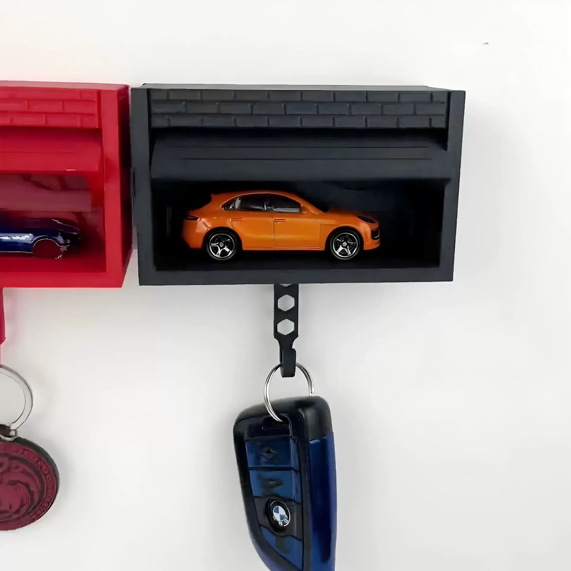 （Car model not included）Car Garage Key Holder with Opening Door  Give Your Mini Car Model a Home