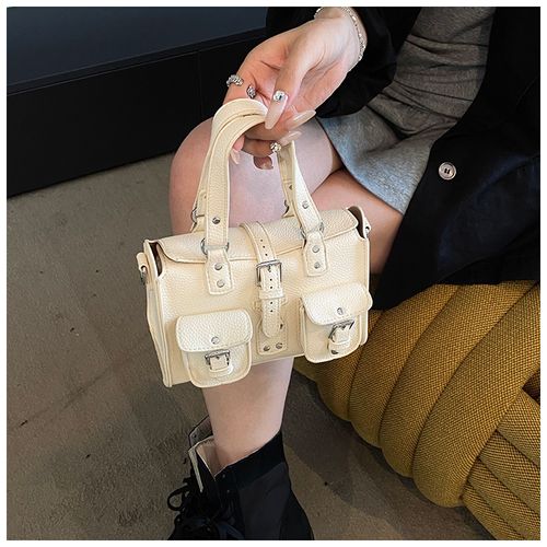 European and American retro lychee pattern handbag  versatile multi-pocket motorcycle bag  shoulder and crossbody bag