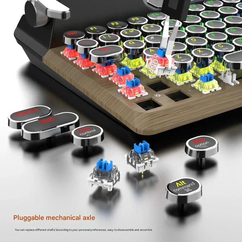 Steampunk Retro Mechanical Keyboard  Tri-Mode Connectivity  Wired Bluetooth 2.4G   Cherry MX-Level Switches + Hot-Swappable Design  Round Keycaps for Piano-Like Typing    New Benchmark in Desktop Aesthetics