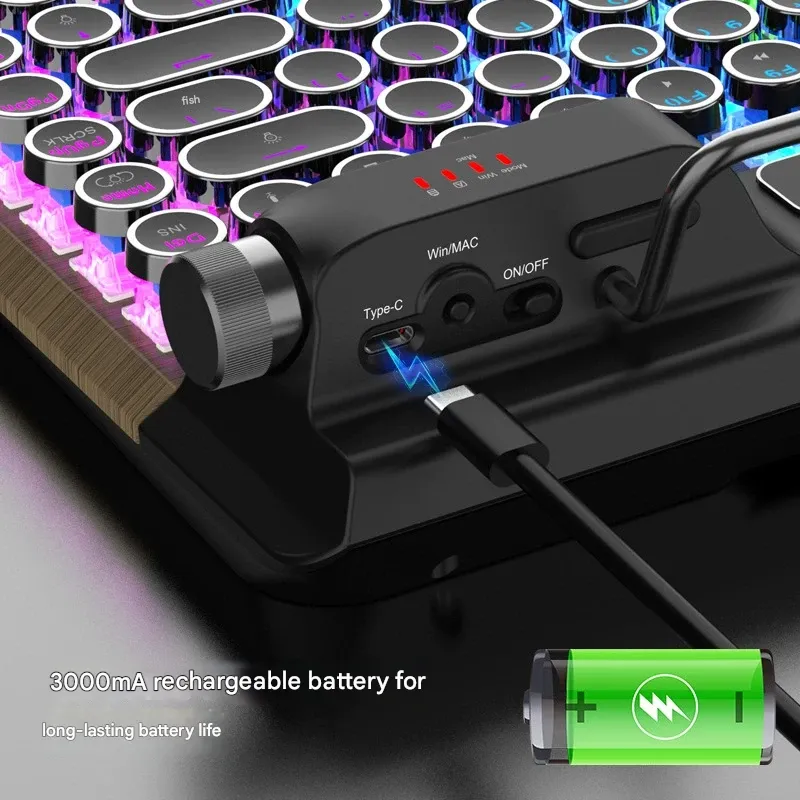 Steampunk Retro Mechanical Keyboard  Tri-Mode Connectivity  Wired Bluetooth 2.4G   Cherry MX-Level Switches + Hot-Swappable Design  Round Keycaps for Piano-Like Typing    New Benchmark in Desktop Aesthetics