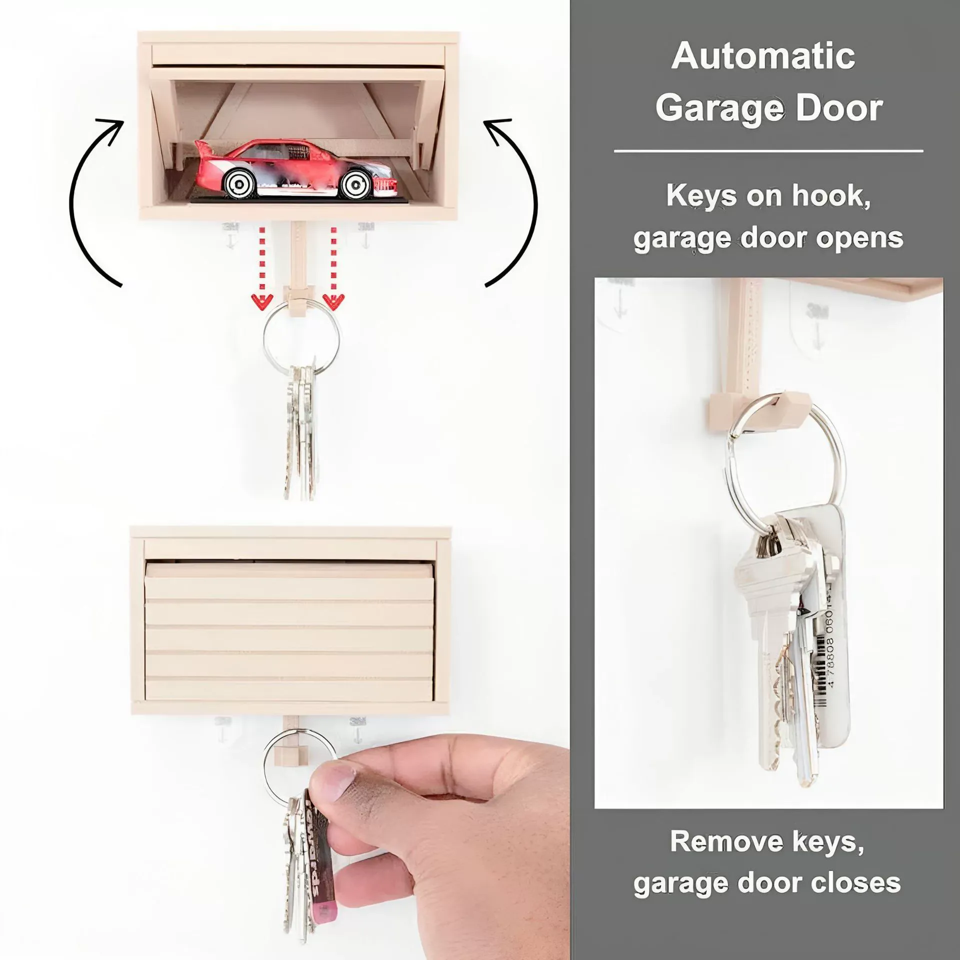 （Car model not included）Car Garage Key Holder with Opening Door  Give Your Mini Car Model a Home