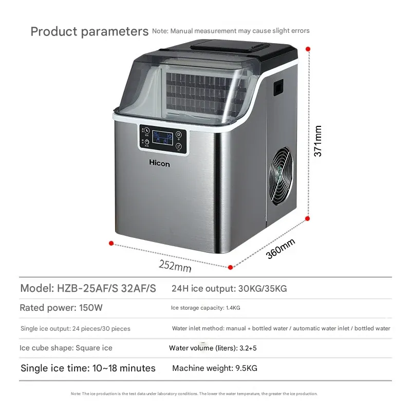 Hicon Commercial & Household Small Ice Maker – New Desktop Ice Machine for Bubble Tea Shops  Bucket Water Supply   Cube Ice Maker