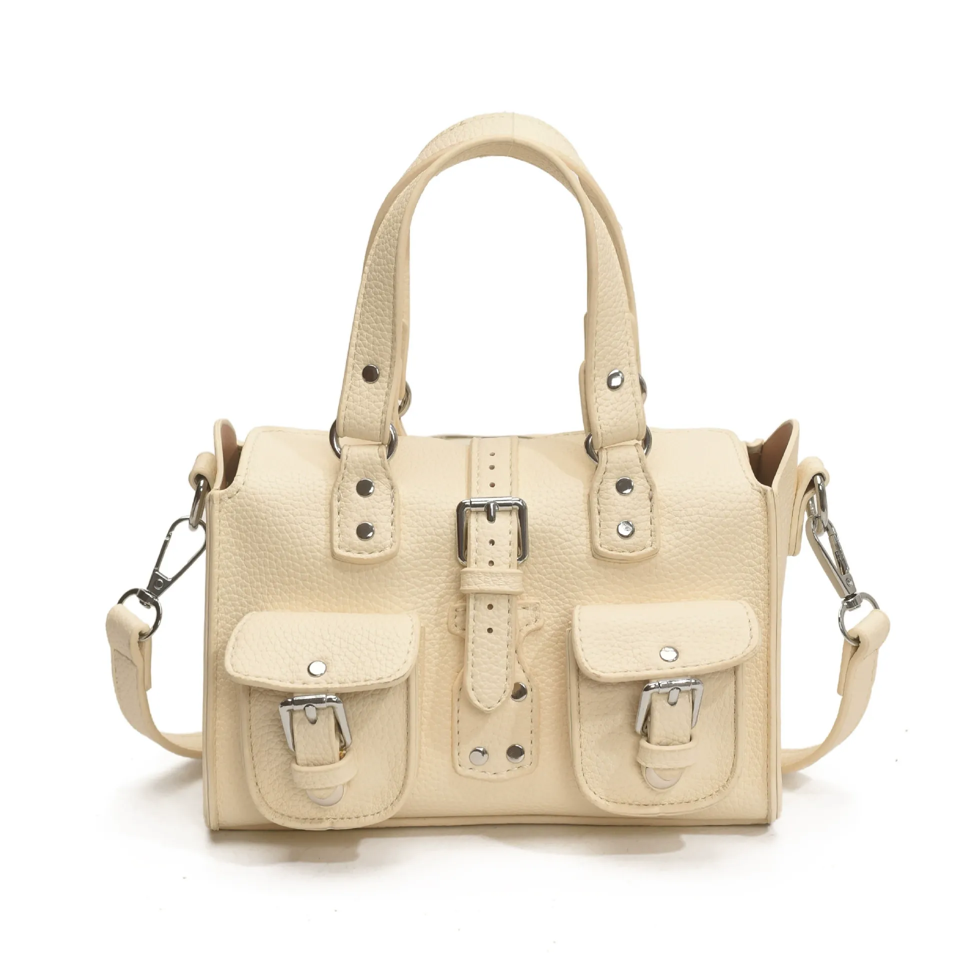 European and American retro lychee pattern handbag  versatile multi-pocket motorcycle bag  shoulder and crossbody bag