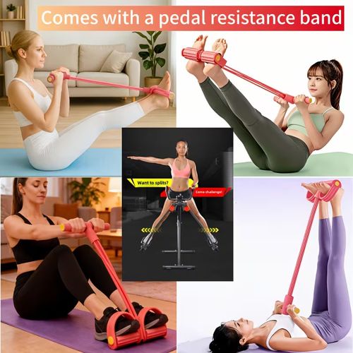 Kit de Fitness Doméstico 2 em 1 | Elástico Extensor com Pedais + Aparelho de Alongamento de Pernas