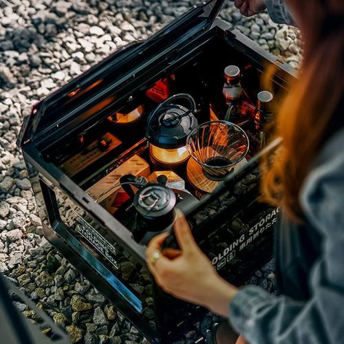 🔥Oferta por tempo limitado - Caixa de armazenamento dobrável para camping com tampa de madeira