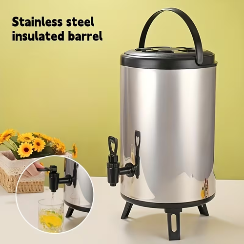 Dispensador Térmico de Bebidas em Aço Inoxidável – Para Água Quente, Café, Chá e Leite – Com Torneira de Bomba – Ideal para Festas (8 L)