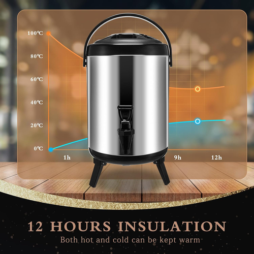 Dispensador Térmico de Bebidas em Aço Inoxidável – Para Água Quente, Café, Chá e Leite – Com Torneira de Bomba – Ideal para Festas (8 L)