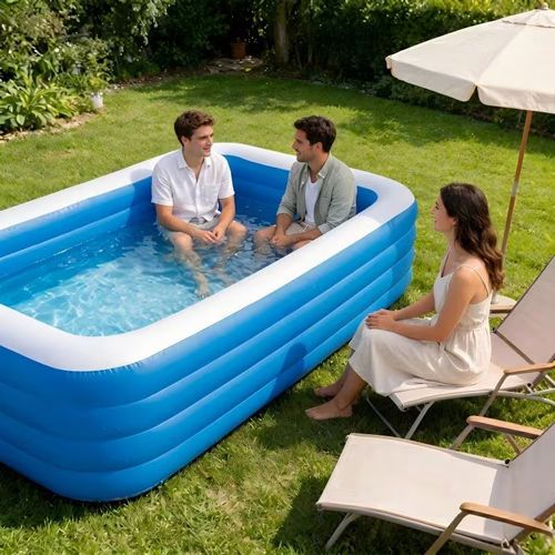 🤳💃🕺 🔎Piscina Insuflável Familiar de 2,6 m – Kit Completo Deluxe (Inclui Bomba Elétrica e Brinquedos Aquáticos Variados)