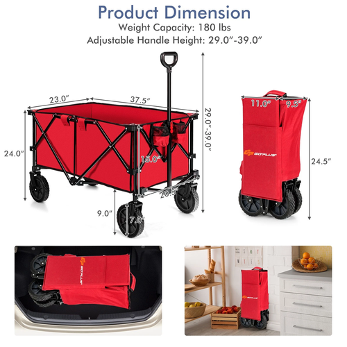 Compact Outdoor Folding Utility Wagon, Black Portable Shopping Cart
