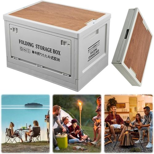 🔥Oferta por tempo limitado - Caixa de armazenamento dobrável para camping com tampa de madeira