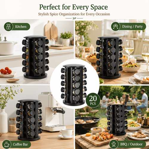 Conjunto de porta-temperos em aço inoxidável com suporte giratório 360 graus