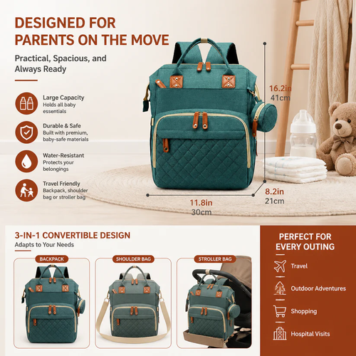Mochila de Viagem para Fraldas 3 em 1 com Berço Dobrável – Perfeita para Pais em Movimento